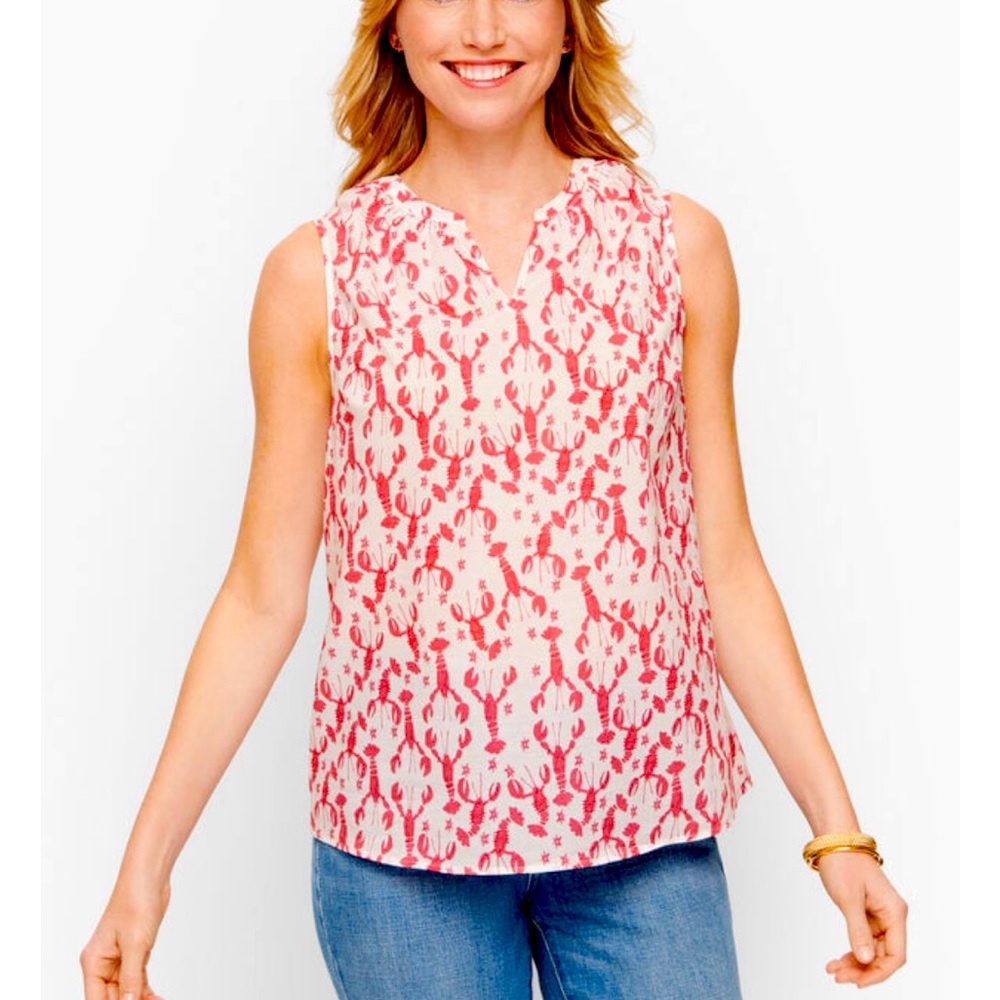 TALBOTS lobster print sleeveless top. Size M.